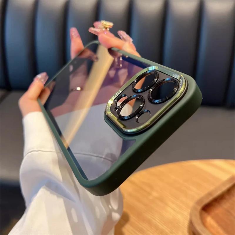 Роскошный защитный чехол для объектива камеры iPhone 16 15 14 13 12 Pro Max Plus, мягкий бампер, противоударный, гибридный, акриловый, прозрачный, жесткий чехол