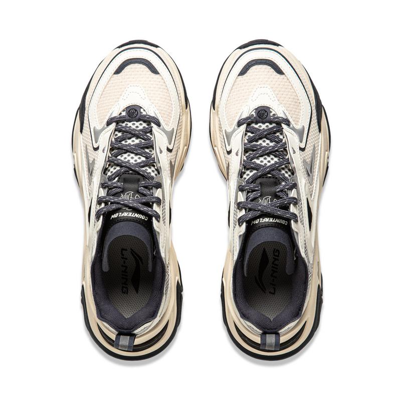 Li Ning Серия CF Стратегия тысячи линий SS Амортизация Отскок Низкий верх Повседневная обувь Женская повседневная обувь Серый Молочный AGLU142-1