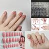 24Pcs/Box Pink Nude Fake Nails False Press On Nails for Girl Full Cover Wear Finger Nail Art Tips+24Pcs Translucent Jelly Rubber