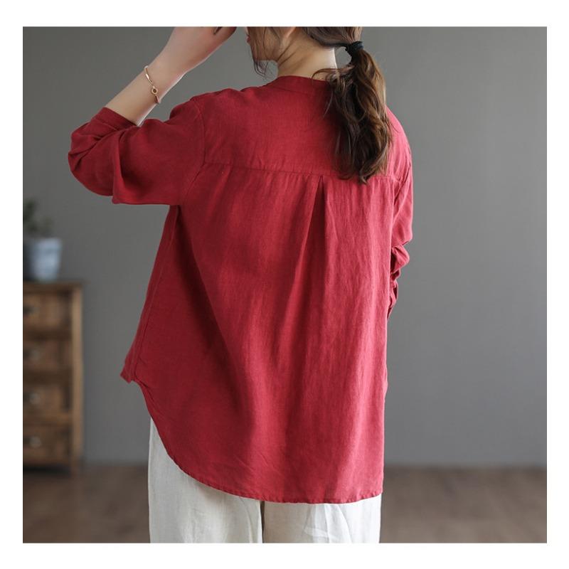 Весенняя рубашка свободного покроя с длинными рукавами в этническом стиле из хлопка и льна с вышивкой для женщин