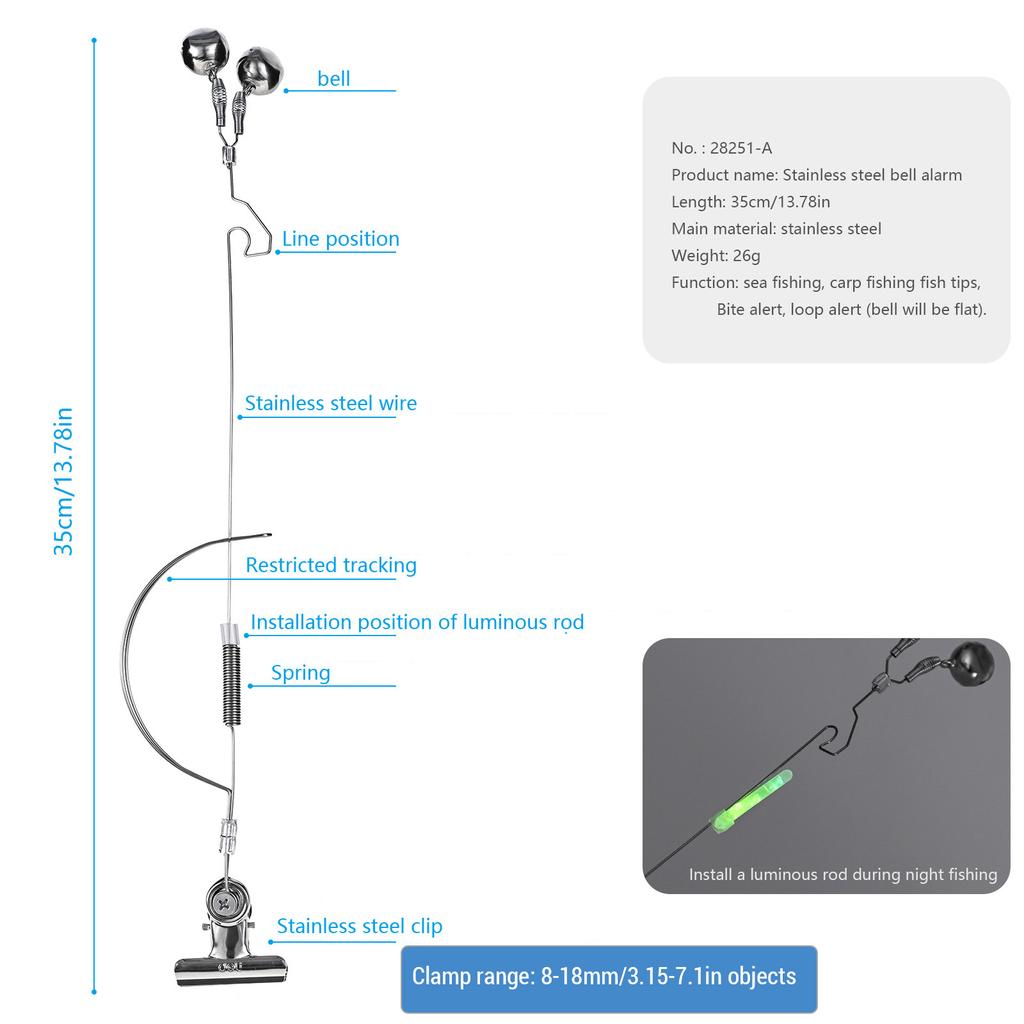 Сигнализатор поклевки для рыбалки из нержавеющей стали Ночная удочка Сигнализатор наживки с s