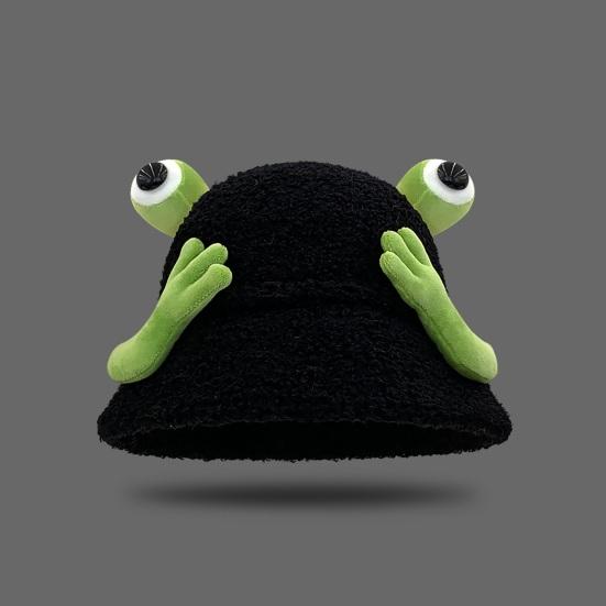 Зимняя панама мультяшного дизайна с 3D лягушкой, утолщенная плюшевая шляпа рыбака, женский аксессуар для активного отдыха
