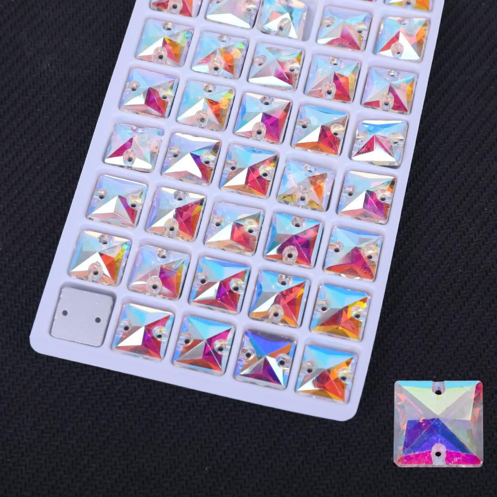 Квадратное Плоское Дно Двойное Отверстие Стекло Пришитое Вручную Белый АБ Дрилл, Высокий Блеск Свадебное Стекло Пришитый Вручную Дрилл DIY Ювелирные Аксессуары