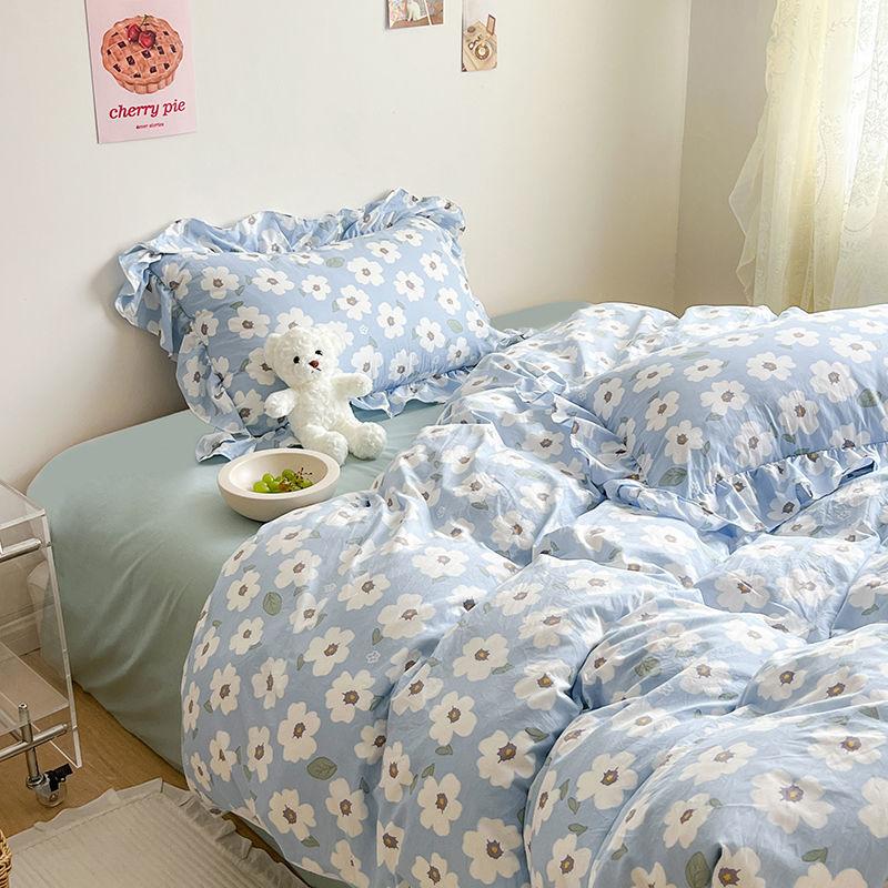 Комплект постельного белья Ins Girl с рисунком в виде вишневого сердца, двухслойный комплект из четырех предметов из розового яна, простая простыня из хлопка