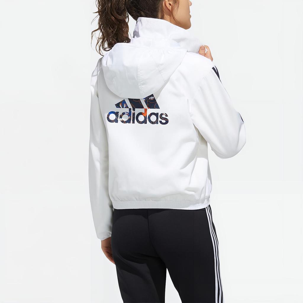 adidas Спортивная флисовая куртка с капюшоном с принтом, женские куртки белого цвета GG0764