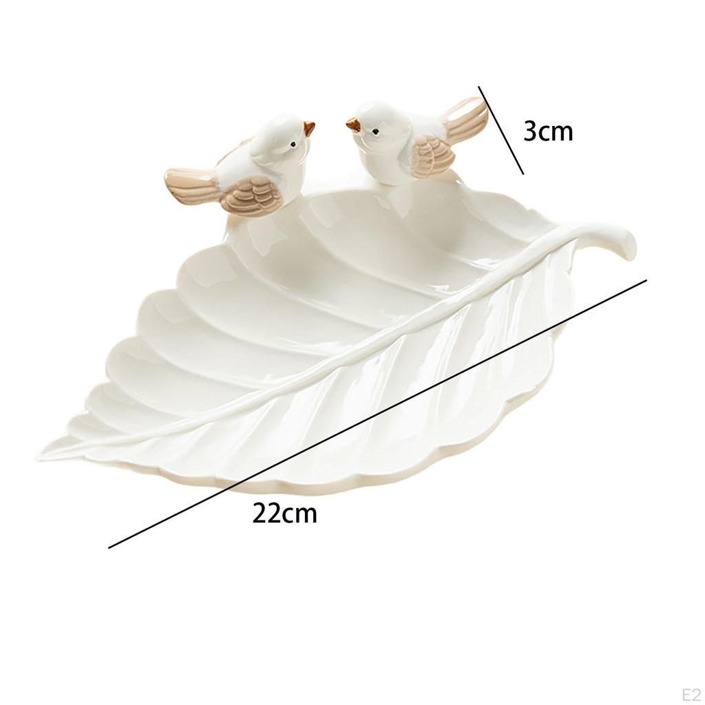 Leaf Trinket Tray with Birds Statue Snack Plate Necklace Key Holder for Room Decor