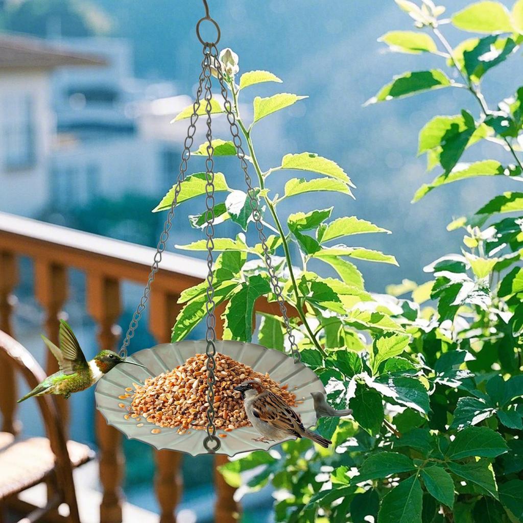 Bird Feeder Tray Large Capacity Hangable Iron Large Bowl Bird Feeder for Outside Garden Yard Railing Balcony Decoration