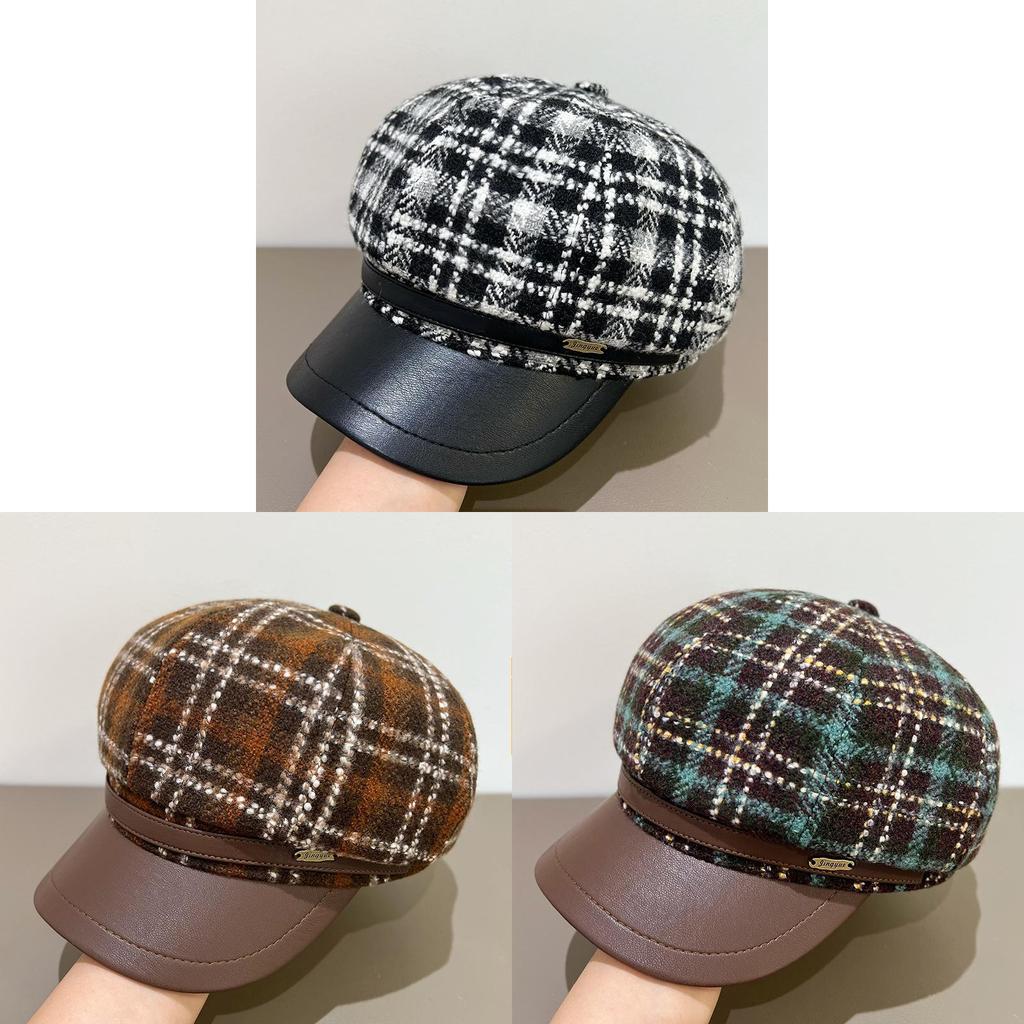 Vintage Plaid Beret Hat With Wide Brim For Women Winter Fashion Accessory
