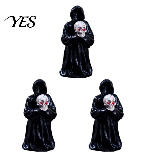 Small Halloween Collectible 3Pcs Mini Resin Figurines, Miniature Pumpkin Ghost Grim Reaper Tabletop Decoration Castle Statue for Spooky Fairy Garden,