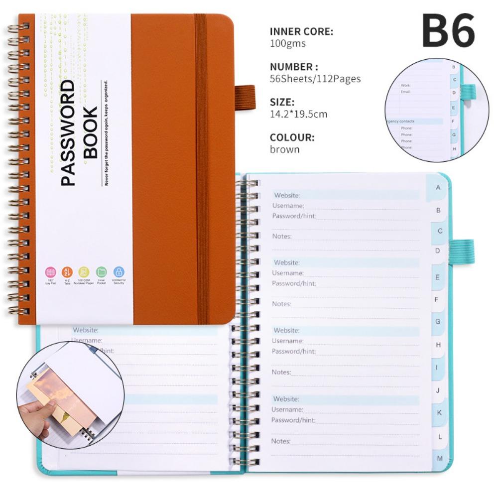 With Alphabetical Tabs Pocket Password Keeper Book Coil Book A6/B6 Size Password Keeper Notebook Portable with Penholder