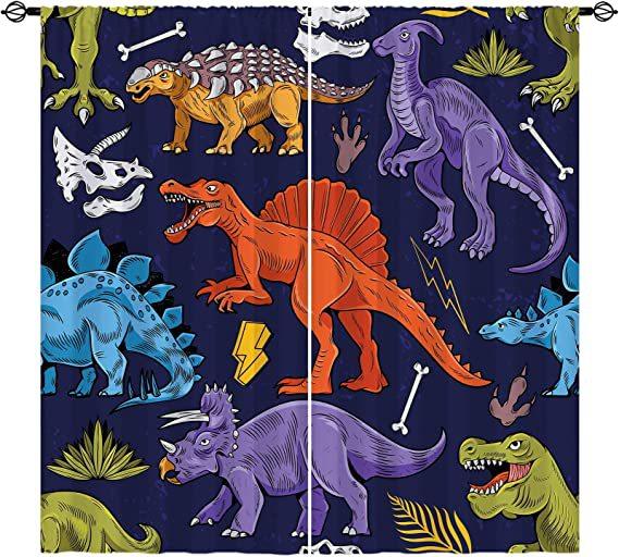 Dinosaur curtains Jurassic animal theme curtains Cartoon wildlife Dinosaur print pattern Room decoration curtain
