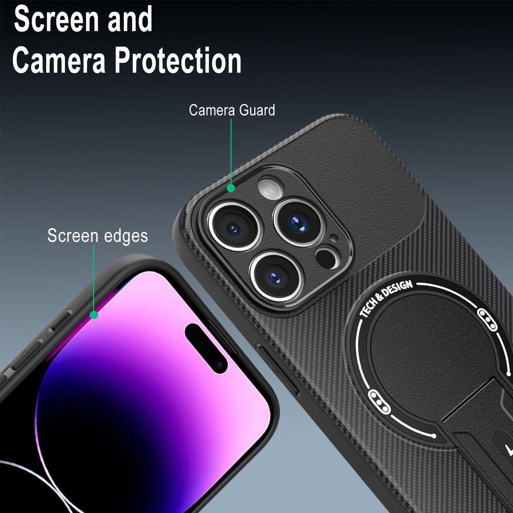 For iPhone 14 Pro Case with Kickstand Carbon Fiber Texture PC+TPU Phone Cover