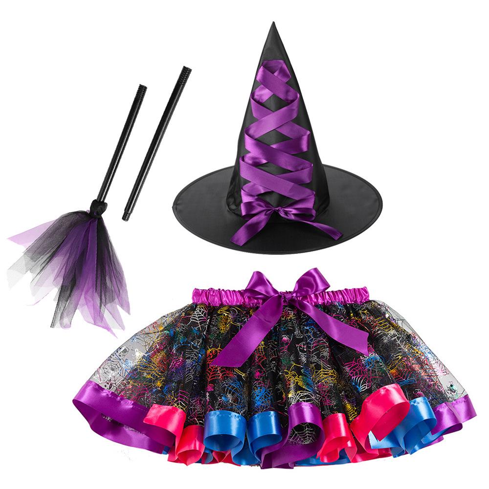 Girls' Halloween Tutu, Witch Hat & Broomstick Fluffy Skirt Set