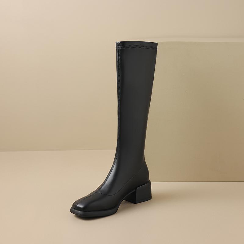 Женские сапоги на высоком каблуке, модные осенне-зимние однотонные рыцарские сапоги оверсайз на толстом каблуке