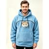 Mens Hooded Fleece Sweatshirt With Pet-Themed Pockets Warm Casual Long Sleeve Top Winter