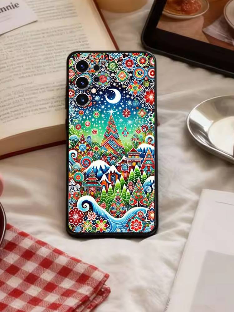 Whimsical landscape Starry Night Phone Case For Samsung S26,S25,S24,S23,S22,S21,S20,S30,Ultra,Plus,Fe,Note,5G Black Cover