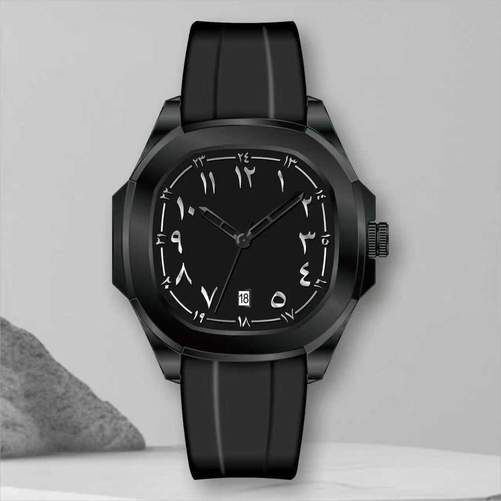 New Product Fashion Couple Watch Arab Neutral Business Calendar Silicone Strap Quartz Watch for Men women