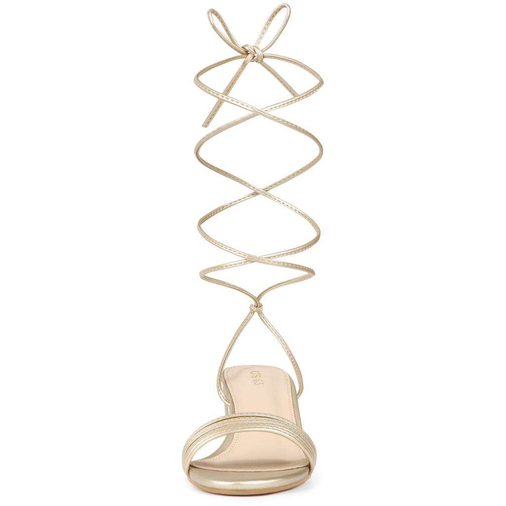 Allegra K Women's Sparkle Strap Lace-Up Block Heel Sandals, Gold, Size 24.0cm