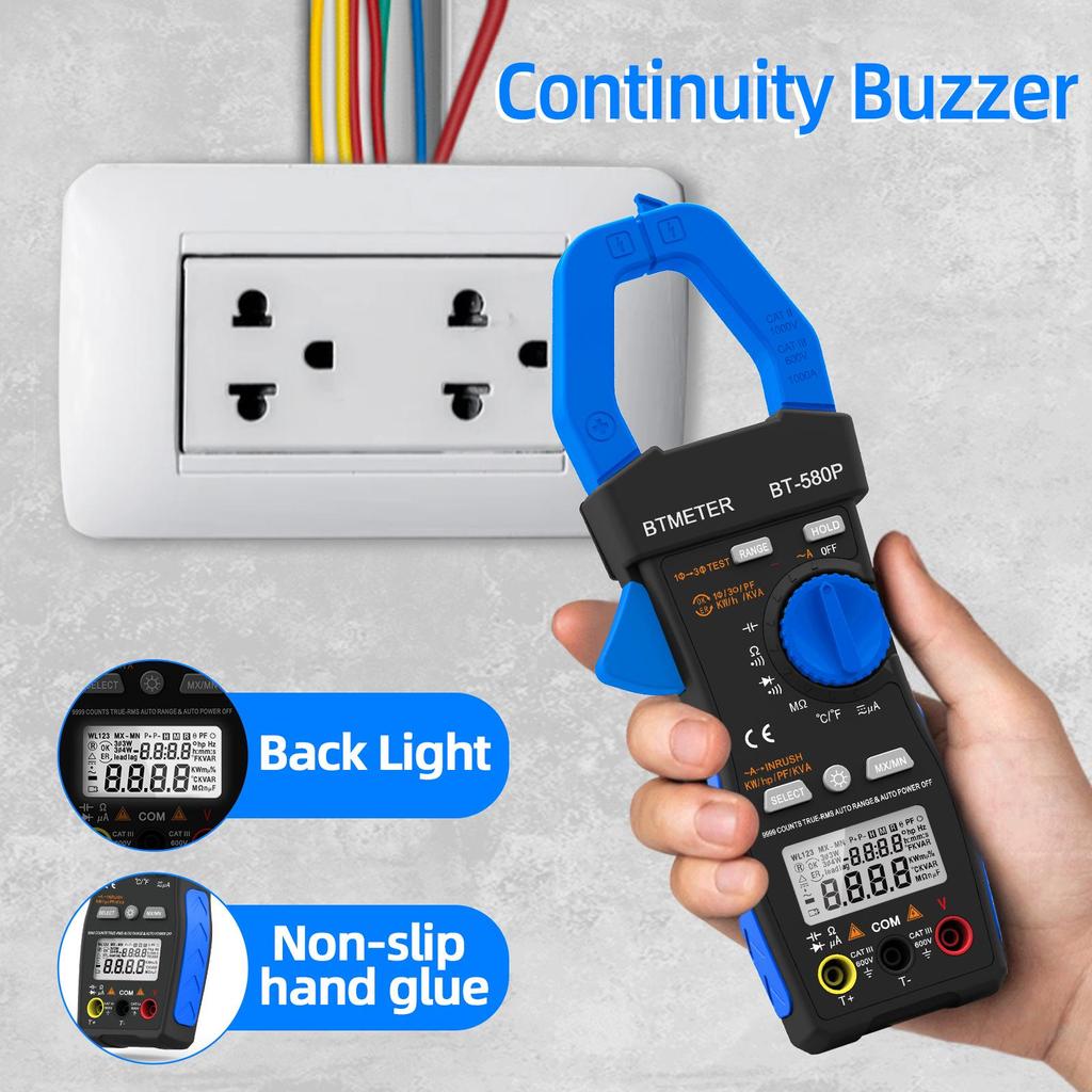 BTMETER BT-580P, 1-фазный/3-фазный накладной измеритель мощности для систем отопления, вентиляции и кондиционирования воздуха (Кондиционер) и электрические измерения, одобрено CE.