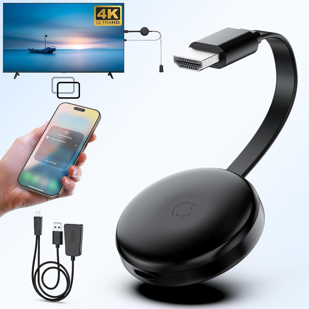 4K Беспроводное устройство для зеркалирования экрана для Apple и Android - Универсальная совместимость с телевизорами и проекторами
