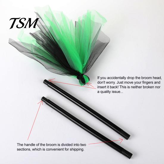 Decorative Witch Broom Halloween Prop, Detachable Mesh Wizard Broomstick for Magic Cosplay Costume Party Stage Performance, Haunted House Decoration