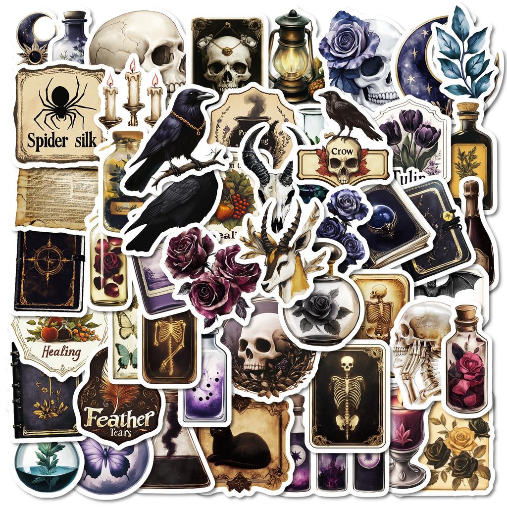 Новые 50 наклеек в темном стиле, высококлассное украшение, креативные наклейки для ежедневника, водонепроницаемые наклейки