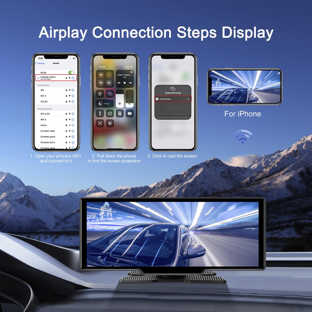 10,26" Портативная Bluetooth Автомобильная Навигация Carplay Беспроводное Авто Радио Камера AHD