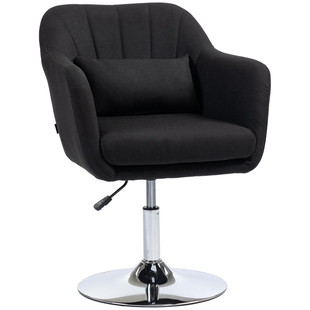 Swivel Chair, Height-Adjustable Office Chair, Linen-Like Polyester, Metal, 60 x 60 x 79-91 cm, Black