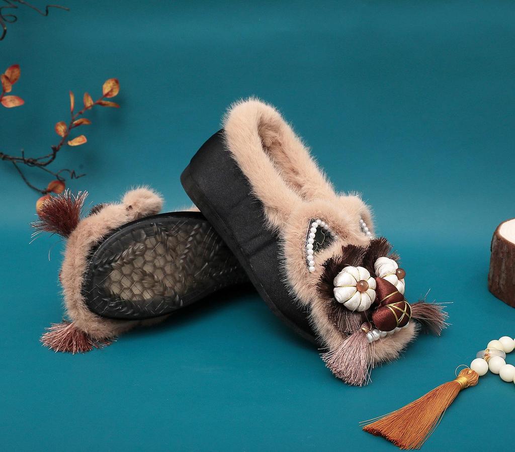 Tiger Head Retro Cotton Flat Shoes - Women's Ethnic Style 2024