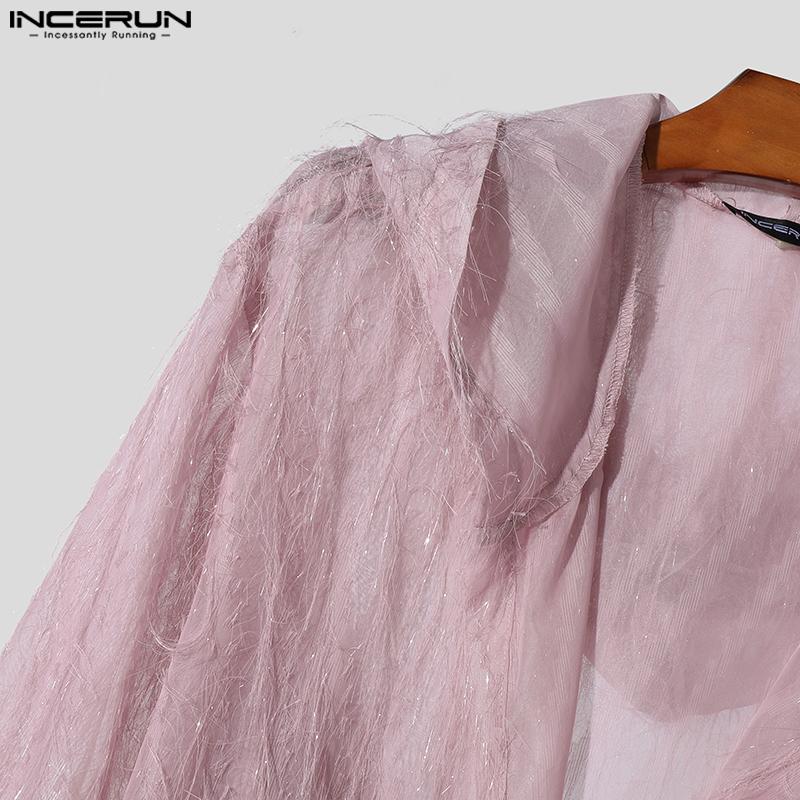 INCERUN Мужские прозрачные длинные кардиганы с кисточками и кимоно с открытым передом и капюшоном