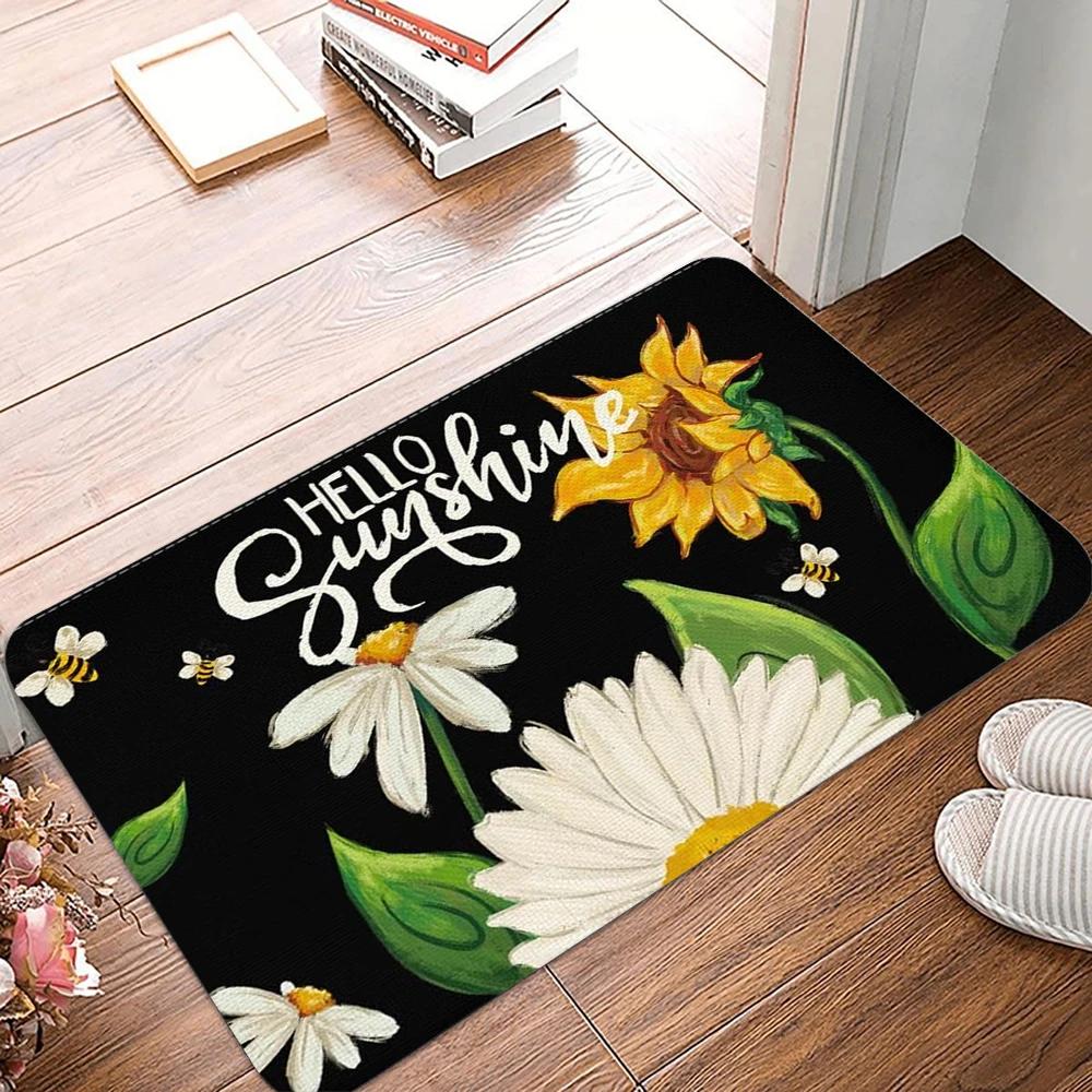 Sunflowers Welcome Mat Non-Slip Floor Rug Bedroom Kitchen Bathroom Doormats Polyester Indoor Outdoor Rugs Home Decor Carpet