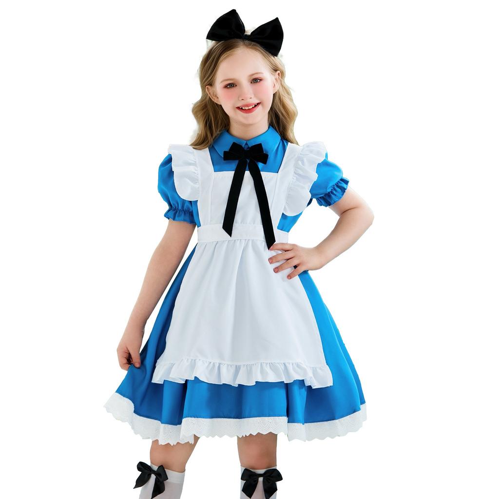 Halloween children's costume Alice cos maid costume girl performance costume pastoral prairie farm style dress