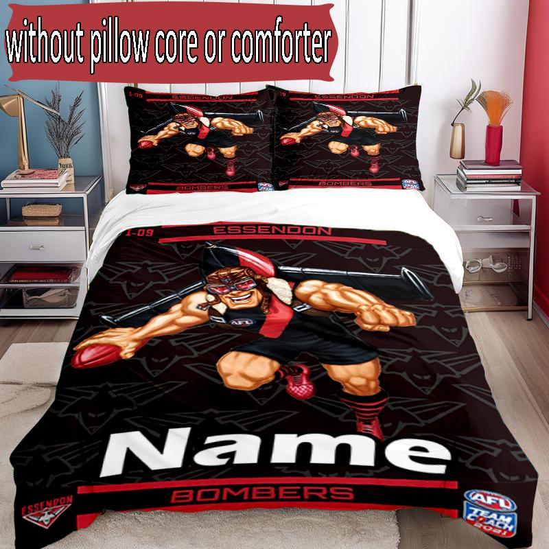 3pcs Duvet Cover Set (1*Duvet Cover + 2*Pillowcase, Without Core), Custom Name Essendon Football Pattern Bedding Set, Home Bedroom Decor Gift