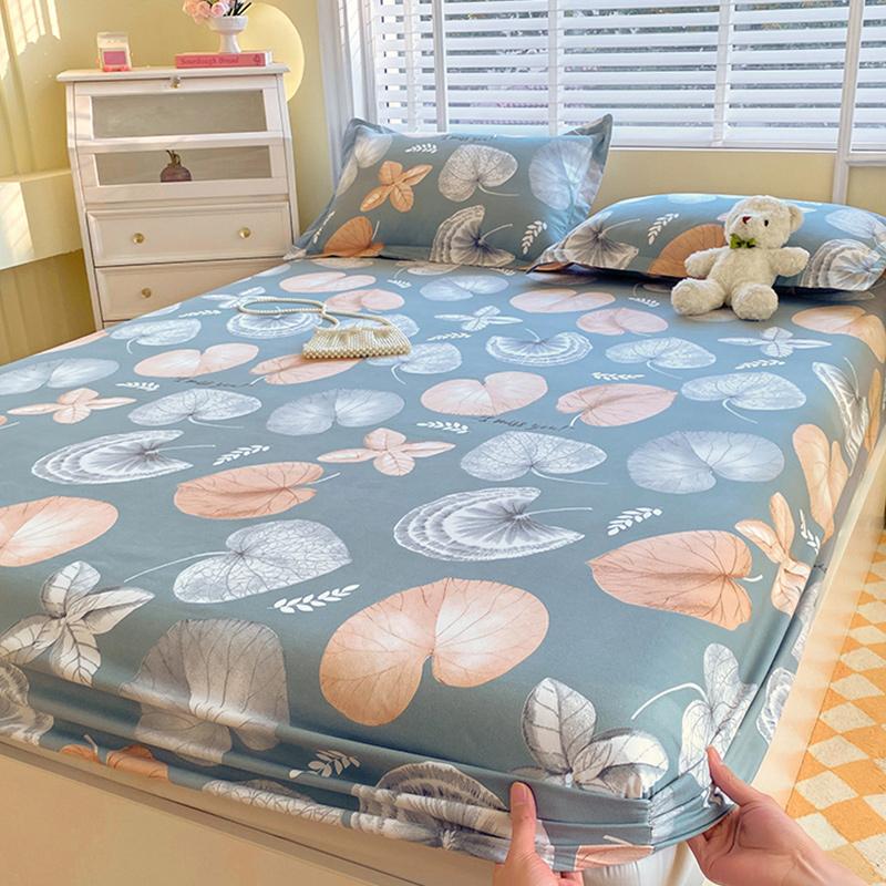 Простыня на резинке с принтом листьев, приятная к коже и дышащая, для односпальной/двуспальной кровати, мягкое постельное белье (без наволочки)