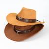 Women's European, American and British Western Cowboy Hat Men's Jazz Hat Retro Belt Decorative Wool Top Hat