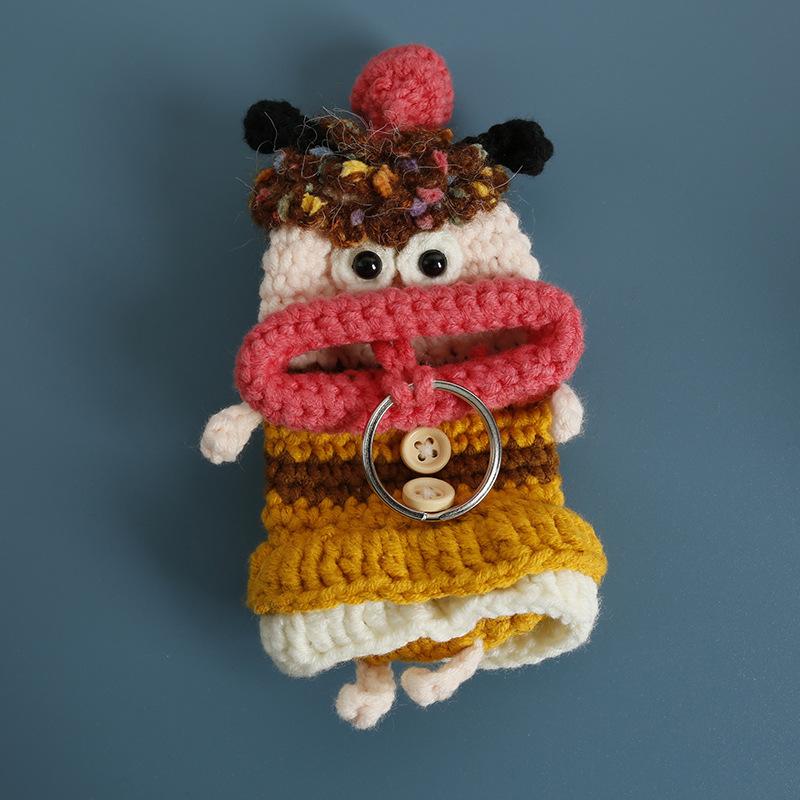 Забавные вязаные крючком брелоки Вязание Милая кукла с сосисочным ртом Держатель для ключей Полезная вязаная сумка для хранения Брелоки для автомобильных ключей Оптовая торговля