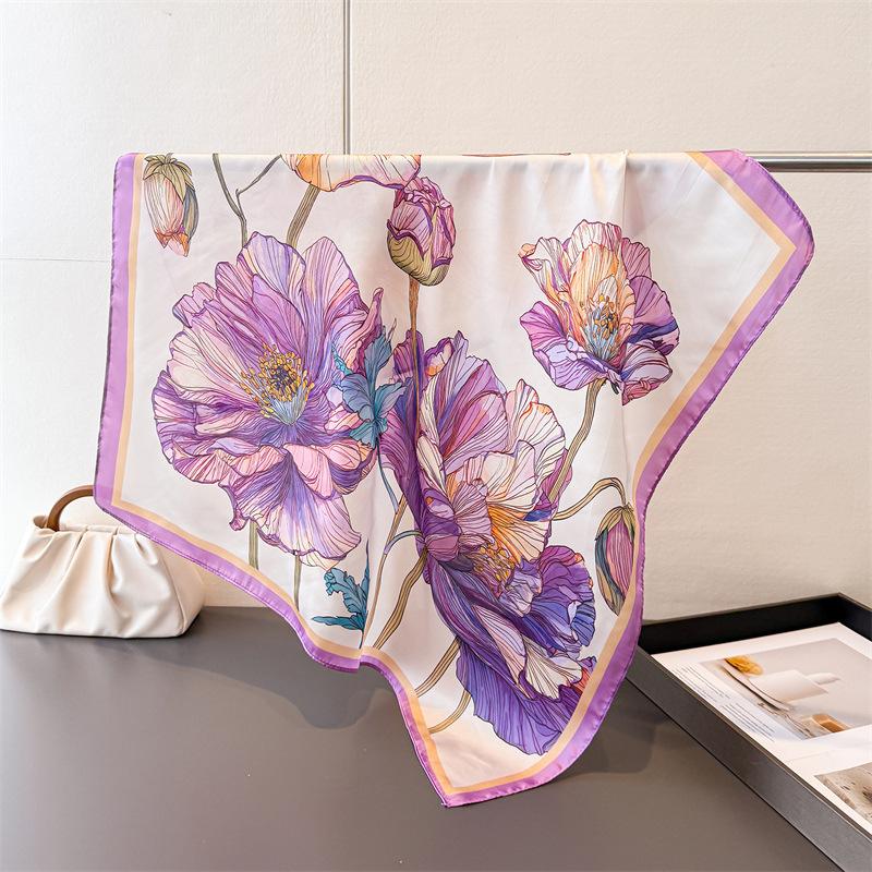 Spring and floral print silk 70cm square scarf shawl versatile high-end tie scarf neck kerchief women's scarf shawl