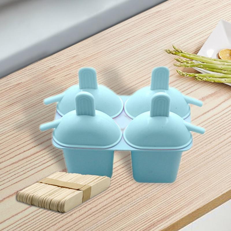 Silicone Popsicle Molds 4 Grids Food Grade Reusable Ice Pop Maker Silicone 50 Sticks Easy Release Homemade Icecream Maker For
