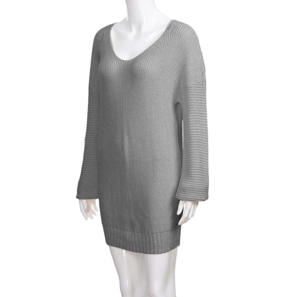 Fashion Women Casual Solid Long Sleeve Jumper V-Neck Lazy Loose Sweater Blouse