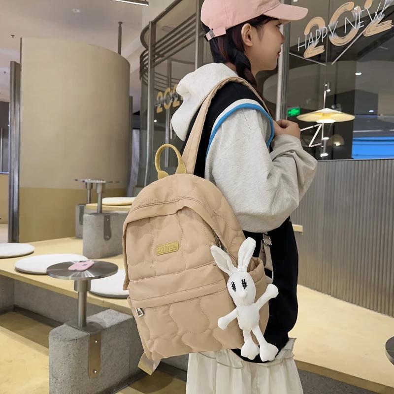 Solid Casual Women's Backpacks Inner Pocket with Zipper Soft Handle Nylon Backpacks Inner Compartment