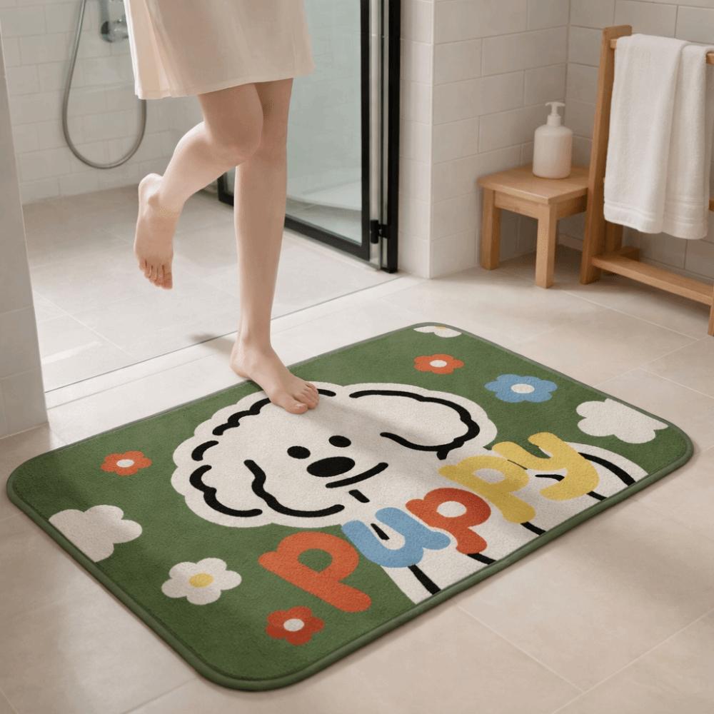 Cute Style Anti Slip Cartoon Floor Mat Animal Pattern Absorbent Absorbent Rug Soft Imitation Weaving Entry Doormat Entry