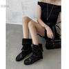 Cowhide~ Inner Heightening Boots, Retro Fringed Straps, Western Boots, Women's Genuine Leather Slim Boots, Foldable Stacked Boots