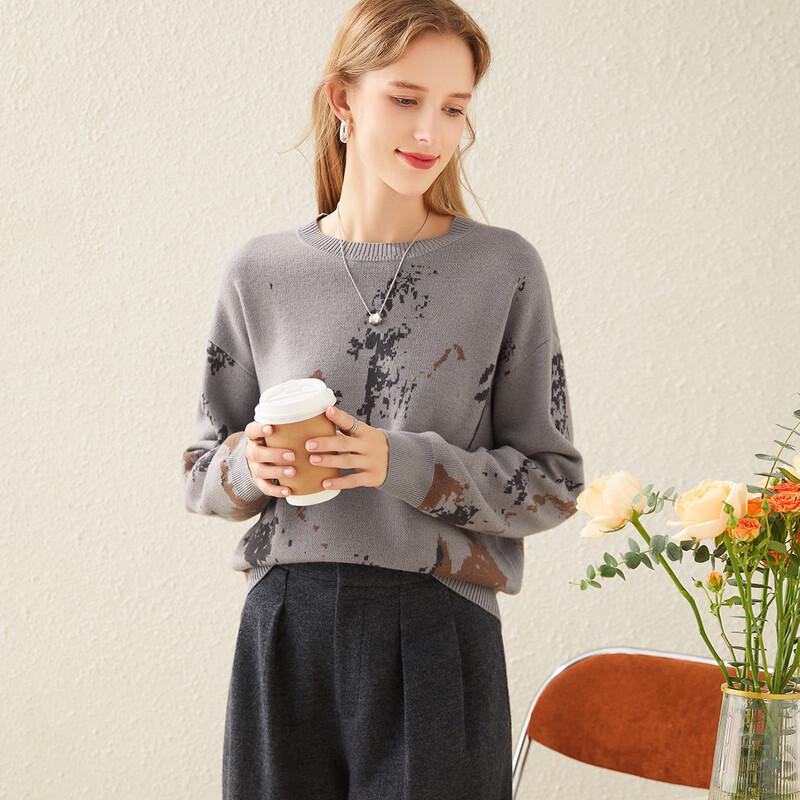 TUHUANG Women's Thickened Pure Wool Round Neck Sweater