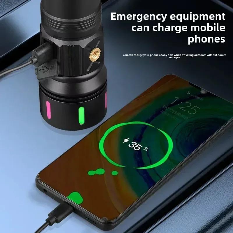 Суперяркий 7070 светодиодный фонарик USB-перезаряжаемый Тактический фонарик с зумом с красным, желтым, белым, синим светом Прожектор Фонарь