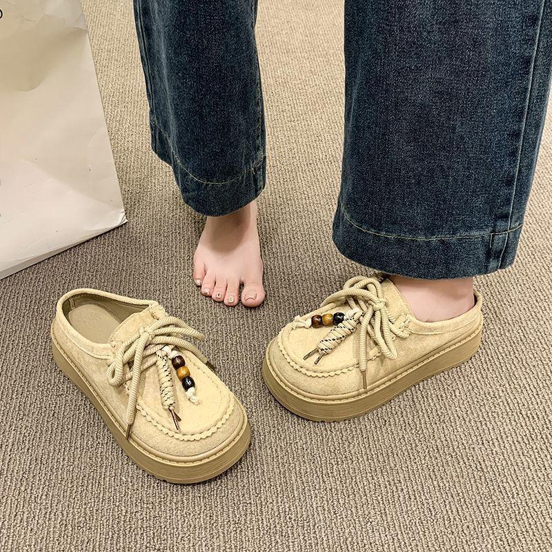 Нишевый дизайнерский сенс, универсальные шлепанцы Boken на толстой подошве, женские, новые осенне-летние 2025, в стиле ретро, этнический стиль, с закрытым носком, полушлепанцы