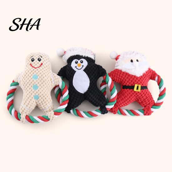 Gingerbread Man Dog Toy Christmas Plush Toy, Squeaky Chew with Cotton Rope, Bite Resistant Toys Holiday for Small Medium Dogs, Interactive Gift
