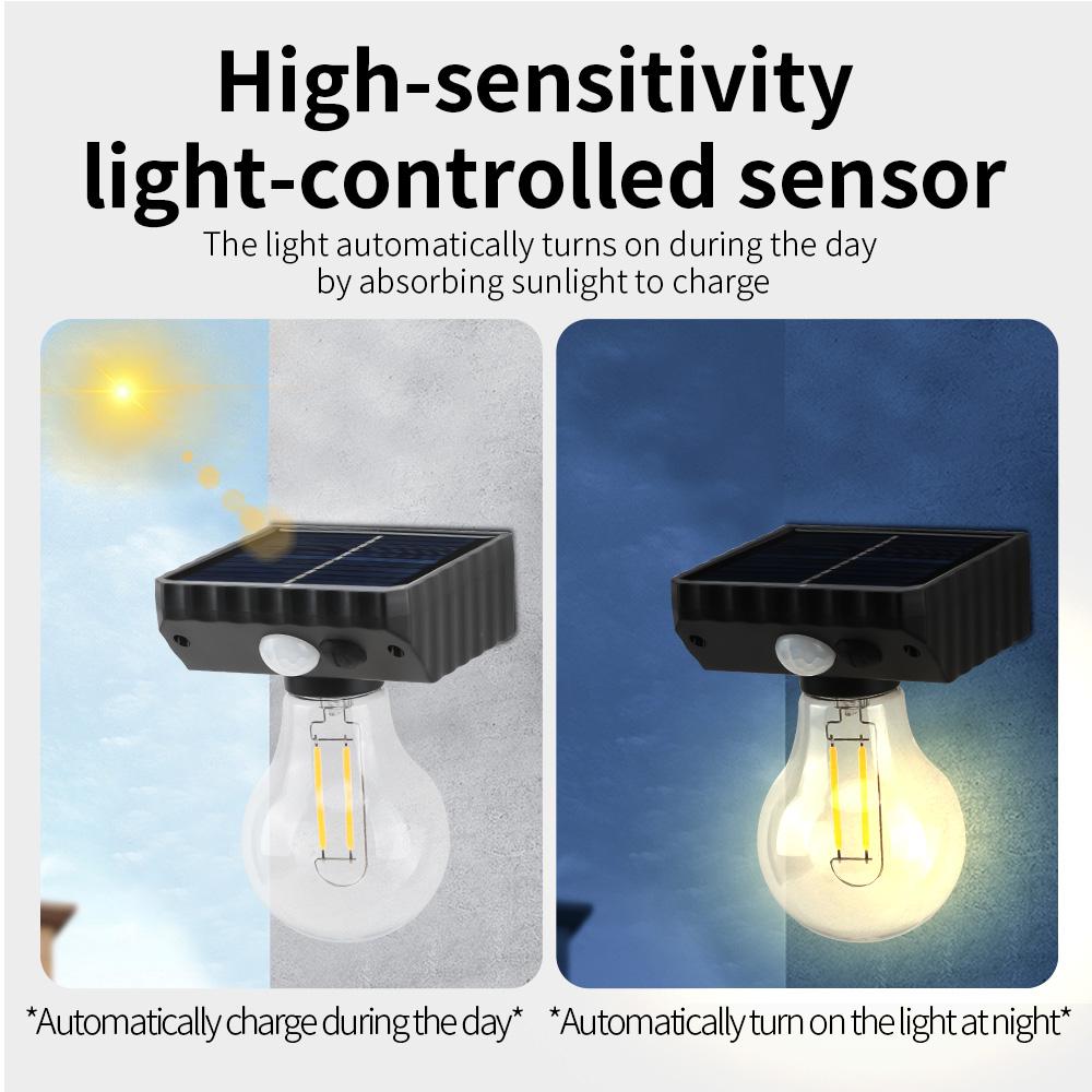 3 режима солнечные уличные фонари COB лампа имитация вольфрамовой нити индукция движения водонепроницаемые для коридора сада настенные светильники
