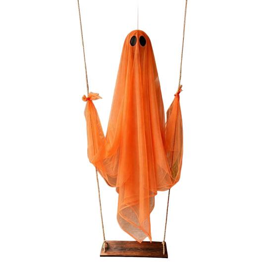 Halloween Ghost Decoration, Large Hanging Swing Ghost with LED String Lights, Battery Powered Ghost Figure for Outdoor Indoor Halloween Party Yard