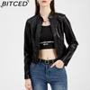 Женская кожаная куртка с шипами Весна/Осень С длинным рукавом Стойка воротник Модная куртка
