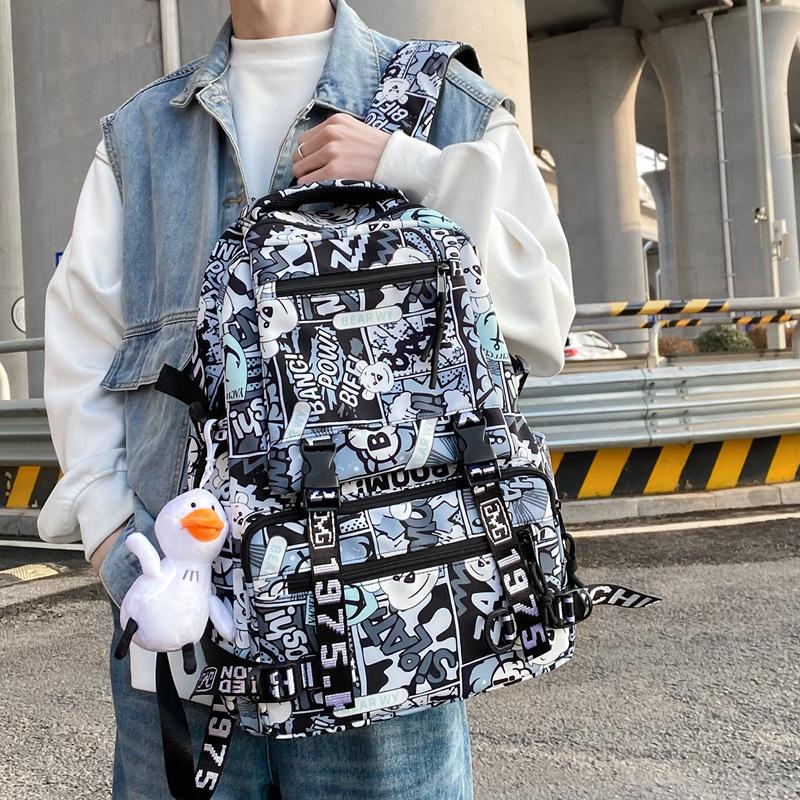 Рюкзак с принтом мультфильма и граффити, студенческий школьный мужской рюкзак большой емкости